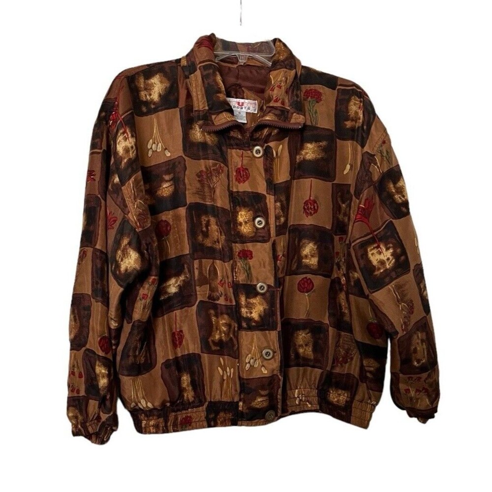 Vintage Stunt Sports Women's 1005 Silk Jacket Floral Size Petite Medium